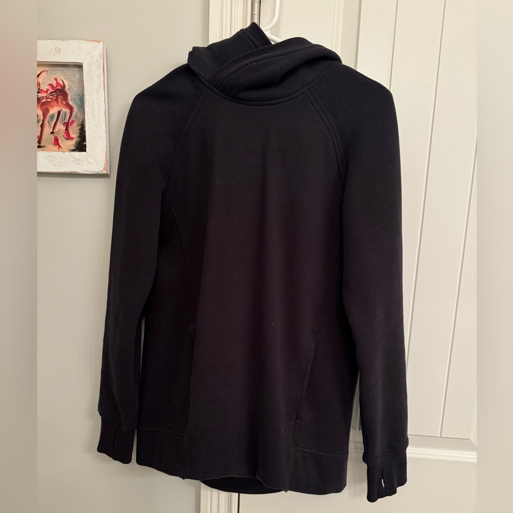 Women’s Lululemon Long Cozy Black Hoodie with high neck very Warm 6